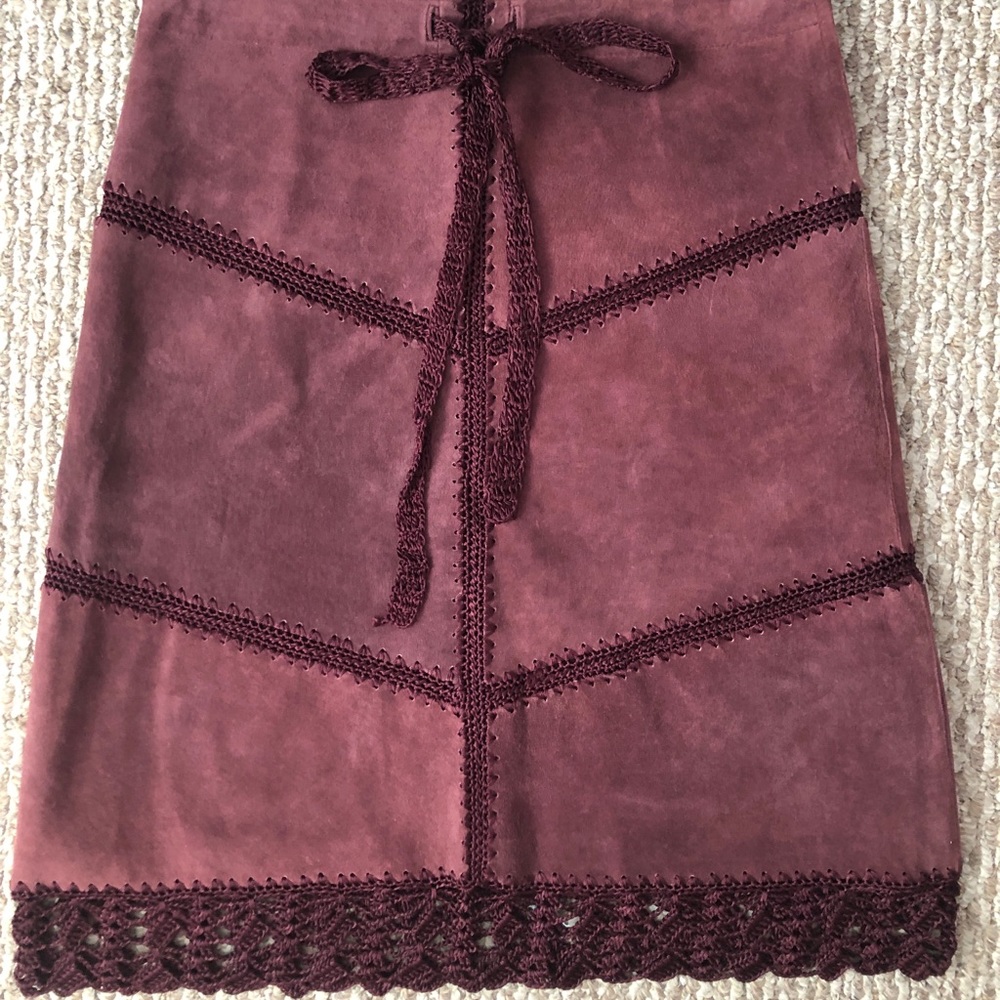 Leather crochet skirt burgundy leather 10 Arden B
